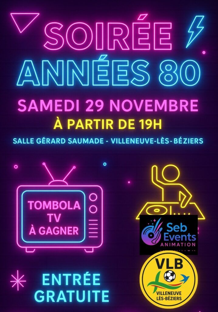 🎉 Soirée Années 80 – Le Football Club Villeneuvois vous fait voyager dans le temps !