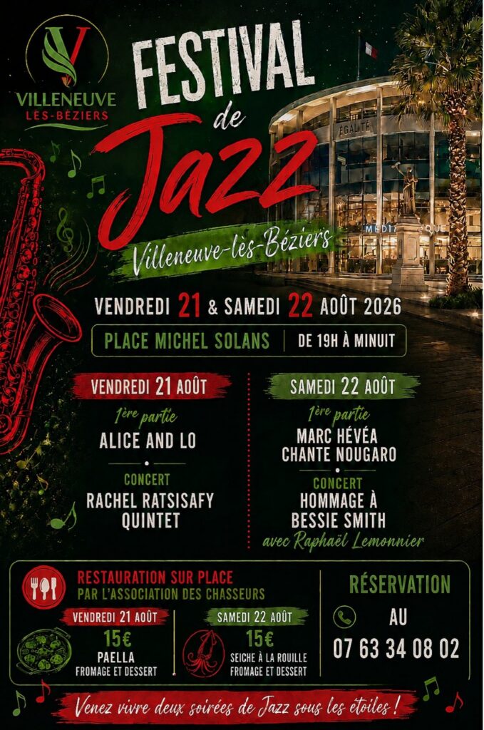 Festival Jazz à Villeneuve-lès-Béziers : deux soirées de jazz sous les étoiles les 21 et 22 août 2026