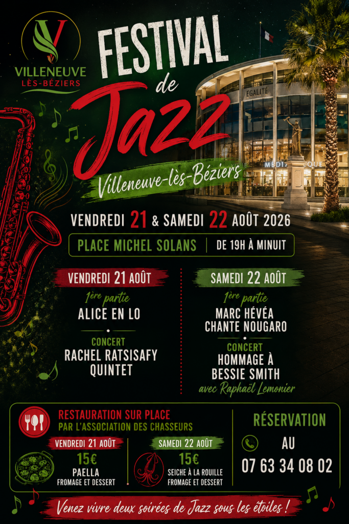 Festival Jazz à Villeneuve-lès-Béziers : deux soirées de jazz sous les étoiles les 21 et 22 août 2026